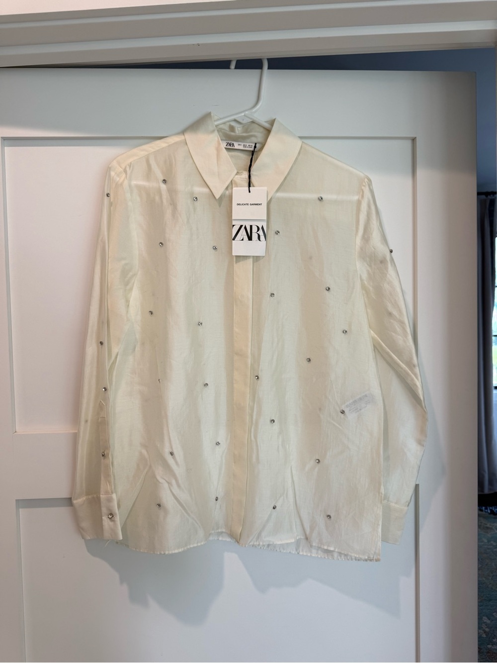 ZARA Cream Embellished Long-Sleeve Shirt
